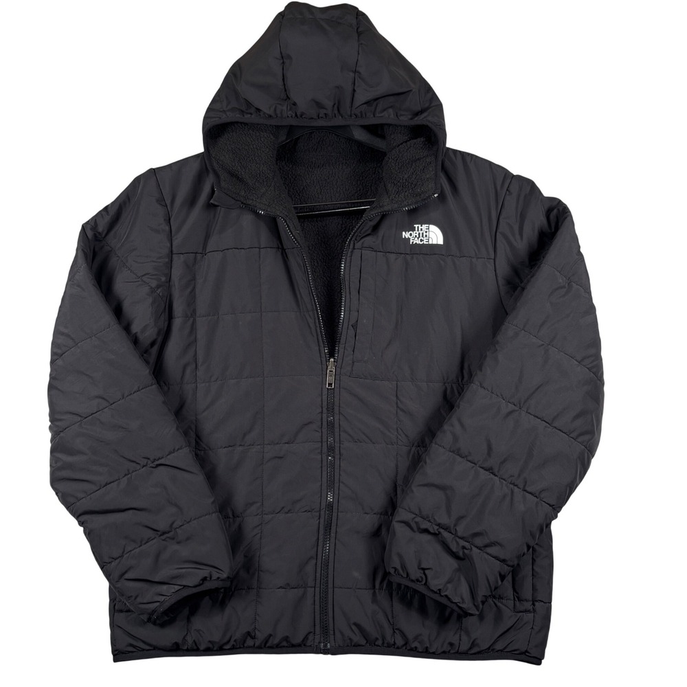 The North Face Reversible Jacket Boys XXL 18/20 Black Quilted Fleece Hooded